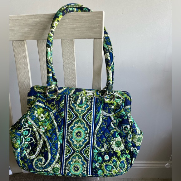 Vera Bradley Rhythm & Blues Structured Shoulder Bag Blue Greens Floral Pattern - Picture 4 of 9